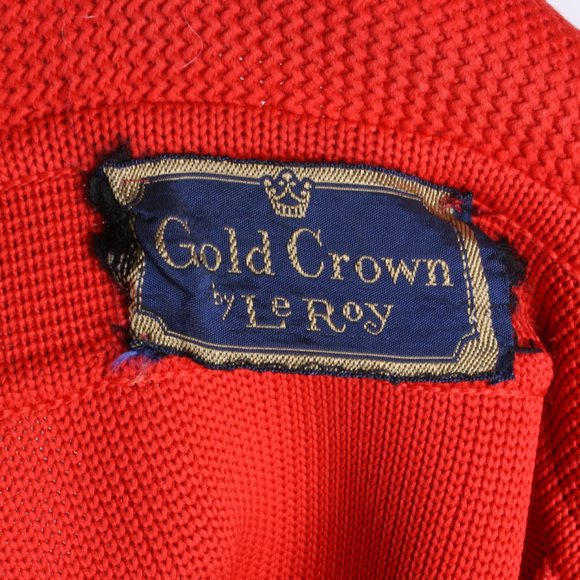L XL Vintage 60s Gold Crown Le Roy Red Double Knit Simple Mod Cardigan w Pockets - Picture 9 of 9